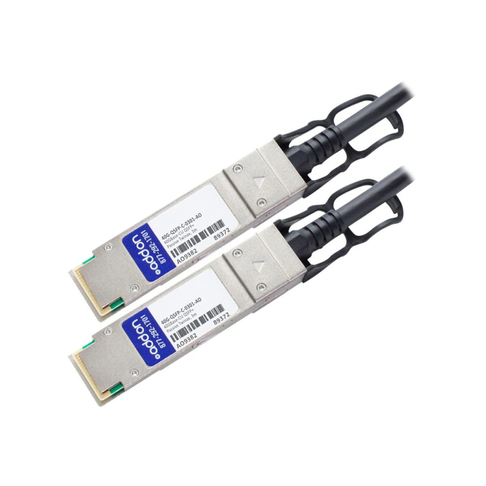 ADD-ON COMPUTER PERIPHERALS, INC. AddOn 40G-QSFP-C-0301-AO  3m Brocade Compatible QSFP+ DAC - Direct attach cable - QSFP+ to QSFP+ - 10 ft - twinaxial - for Brocade ICX 6610-24, 6610-48, 6650-32, 6650-40, 6650-48, 6650-56, 6650-80