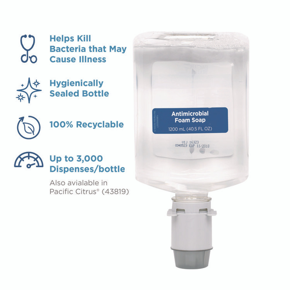 GEORGIA PACIFIC Professional 43818 Pacific Blue Ultra Foam Soap Manual Dispenser Refill, Antimicrobial, Unscented, 1,200 mL, 4/Carton