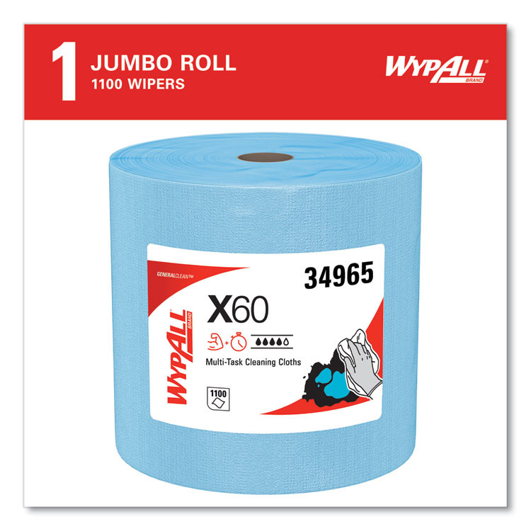 KIMBERLY-CLARK PROFESSIONAL WypAll® 34965 General Clean X60 Cloths, Jumbo Roll, 12.5 x 13.4, Blue, 1,100/Roll