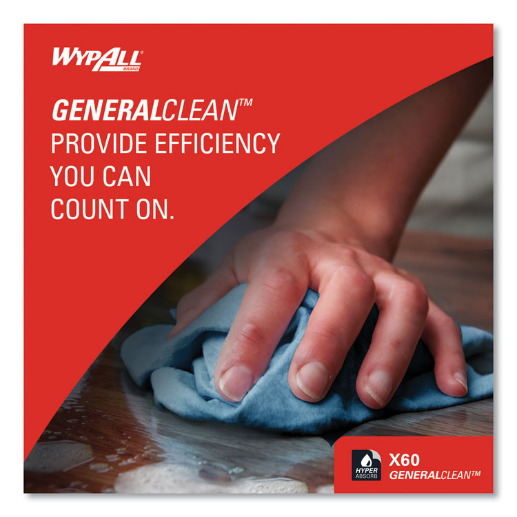 KIMBERLY-CLARK PROFESSIONAL WypAll® 34965 General Clean X60 Cloths, Jumbo Roll, 12.5 x 13.4, Blue, 1,100/Roll