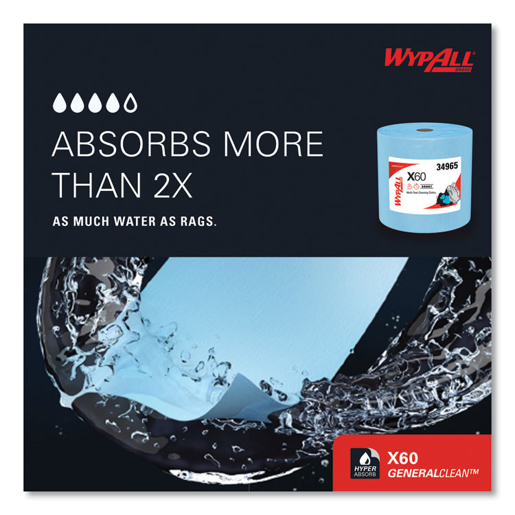 KIMBERLY-CLARK PROFESSIONAL WypAll® 34965 General Clean X60 Cloths, Jumbo Roll, 12.5 x 13.4, Blue, 1,100/Roll