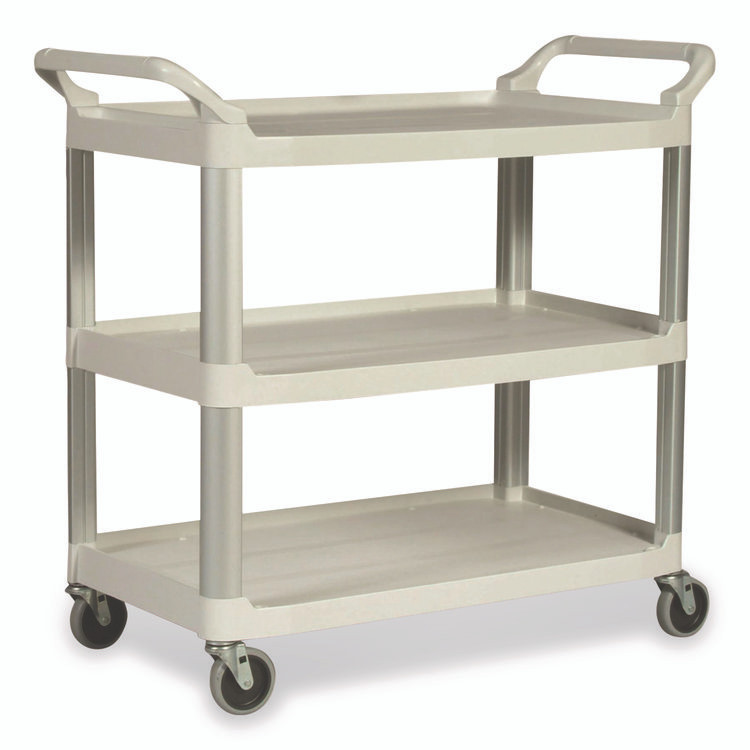 RUBBERMAID COMMERCIAL PROD. 409100CM Xtra Utility Cart with Open Sides, Plastic, 3 Shelves, 300 lb Capacity, 40.63" x 20" x 37.81", Off-White