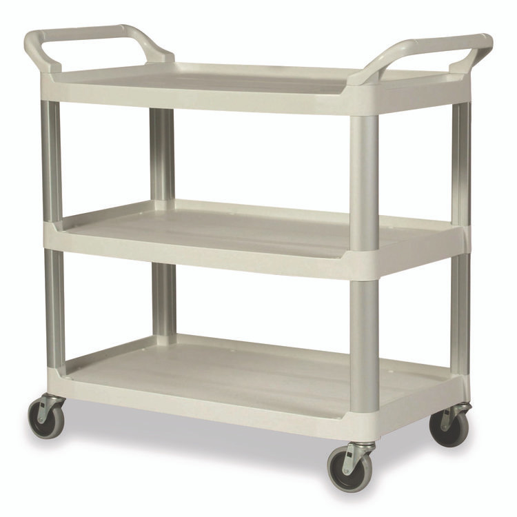 RUBBERMAID COMMERCIAL PROD. 409100CM Xtra Utility Cart with Open Sides, Plastic, 3 Shelves, 300 lb Capacity, 40.63" x 20" x 37.81", Off-White