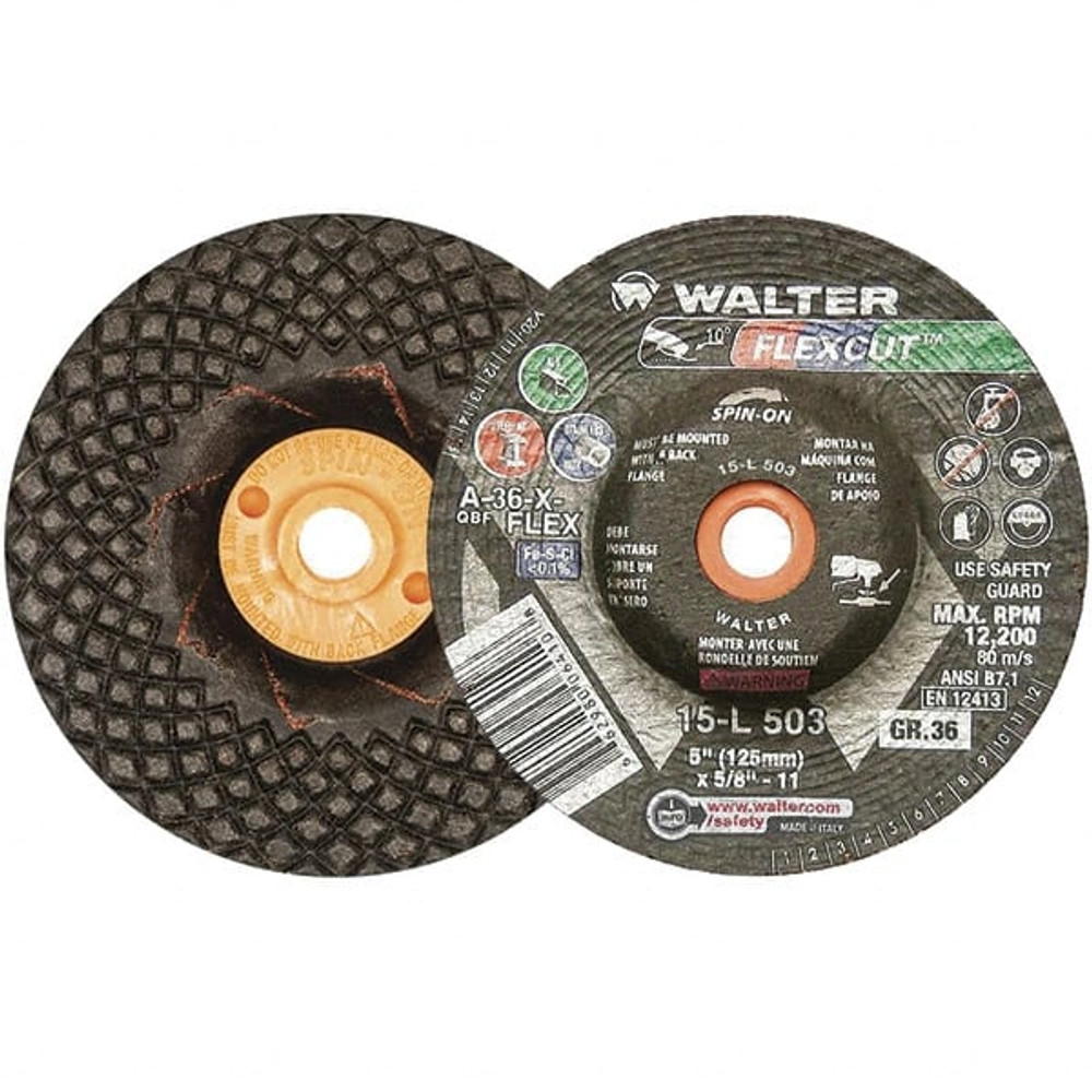 WALTER Surface Technologies 15L503 Depressed Grinding Wheel:  Type 29,  5" Dia,  5/8" Hole,  Aluminum Oxide