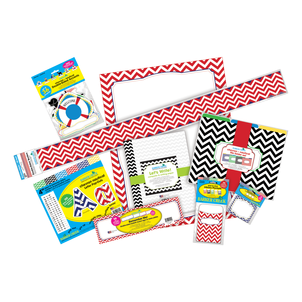 BARKER CREEK PUBLISHING, INC. BCP3582 Barker Creek Chevron Designer Classroom Bulletin Board Set, Nautical