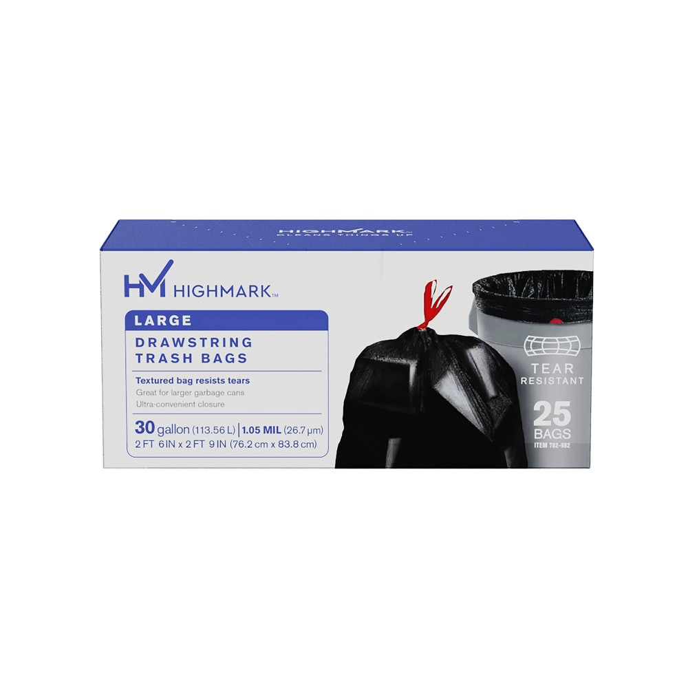 Tough and durable for your home and office, Highmark trash bags are an everyday item you need more than you realize. These trash bags are a staple for any environment and can hold a large of amount waste.  Highmark bags are made from plastic to resist tears and spills.  Tear resistant textured bags.