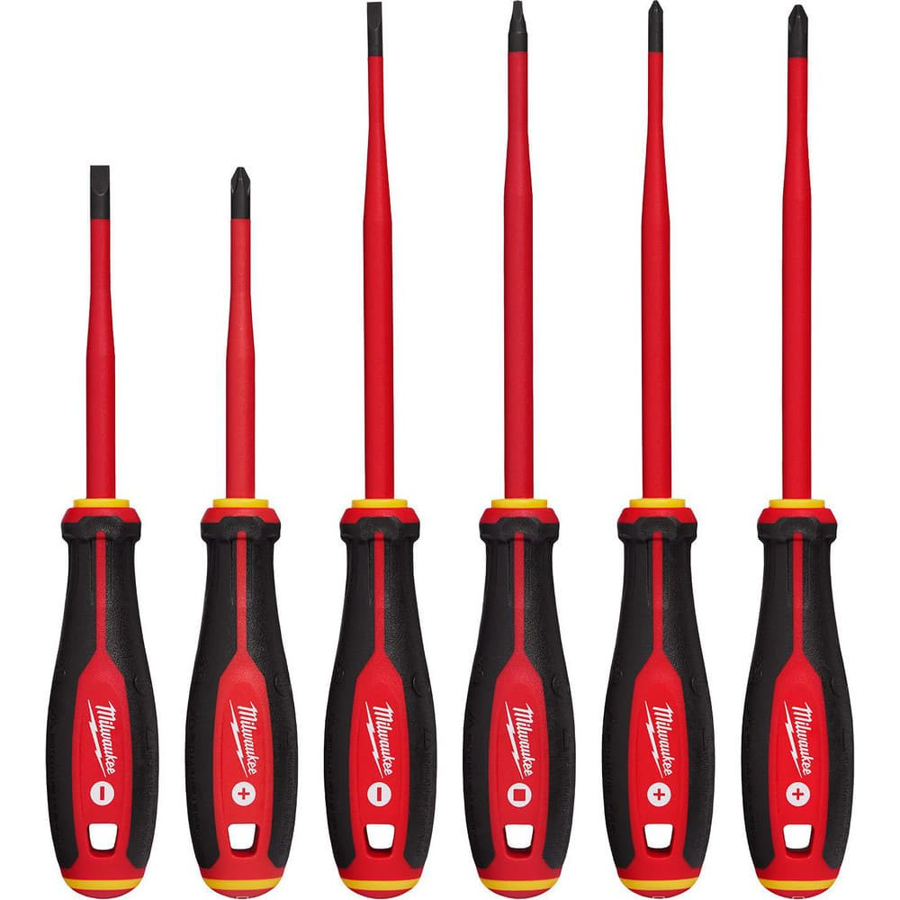 Milwaukee Tool 48-22-2206 Screwdriver Sets; Screwdriver Types Included: Square; Cabinet; Philips ; Container Type: None ; Tether Style: Tether Capable ; Finish: Matte ; Number Of Pieces: 6 ; Insulated: Yes