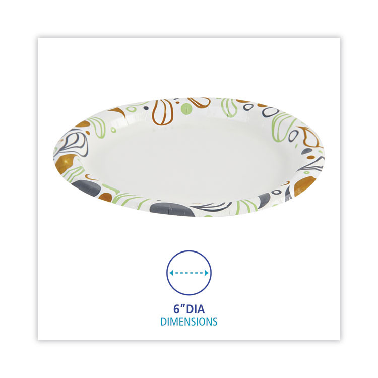 BOARDWALK DEER6PLT Deerfield Printed Paper Plates, 6" dia, Coated/Soak Proof, White/Yellow/Green/Purple, 250/Pack, 4 Packs/Carton