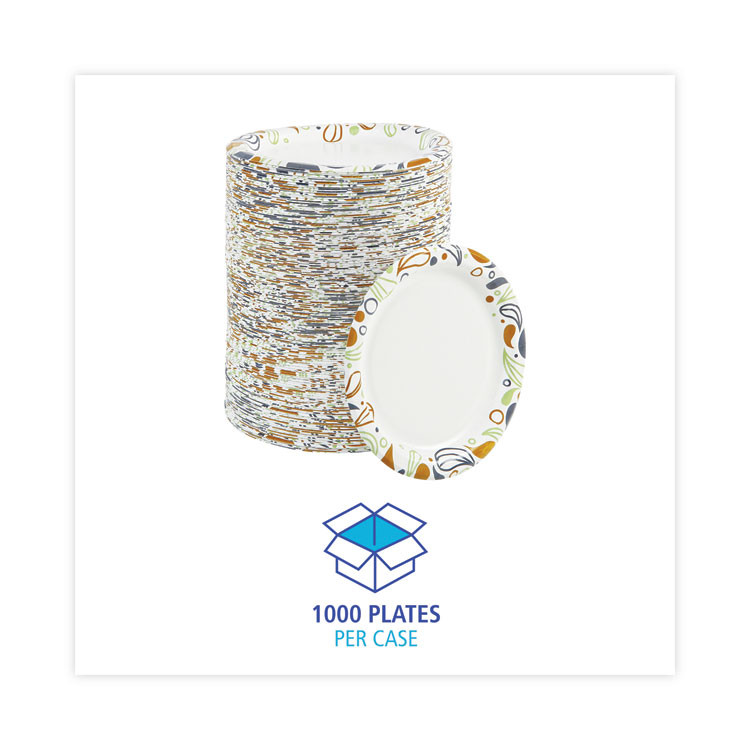 BOARDWALK DEER6PLT Deerfield Printed Paper Plates, 6" dia, Coated/Soak Proof, White/Yellow/Green/Purple, 250/Pack, 4 Packs/Carton