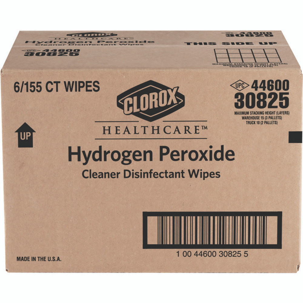 CLOROX SALES CO. Healthcare® 30825 Hydrogen Peroxide Cleaner Disinfectant Wipes, 5.75 x 6.75, Unscented, White, 155/Canister, 6 Canisters/Carton