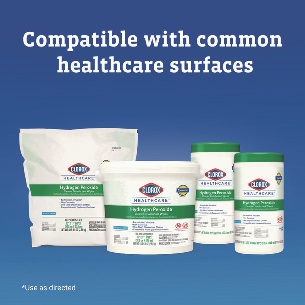 CLOROX SALES CO. Healthcare® 30825 Hydrogen Peroxide Cleaner Disinfectant Wipes, 5.75 x 6.75, Unscented, White, 155/Canister, 6 Canisters/Carton