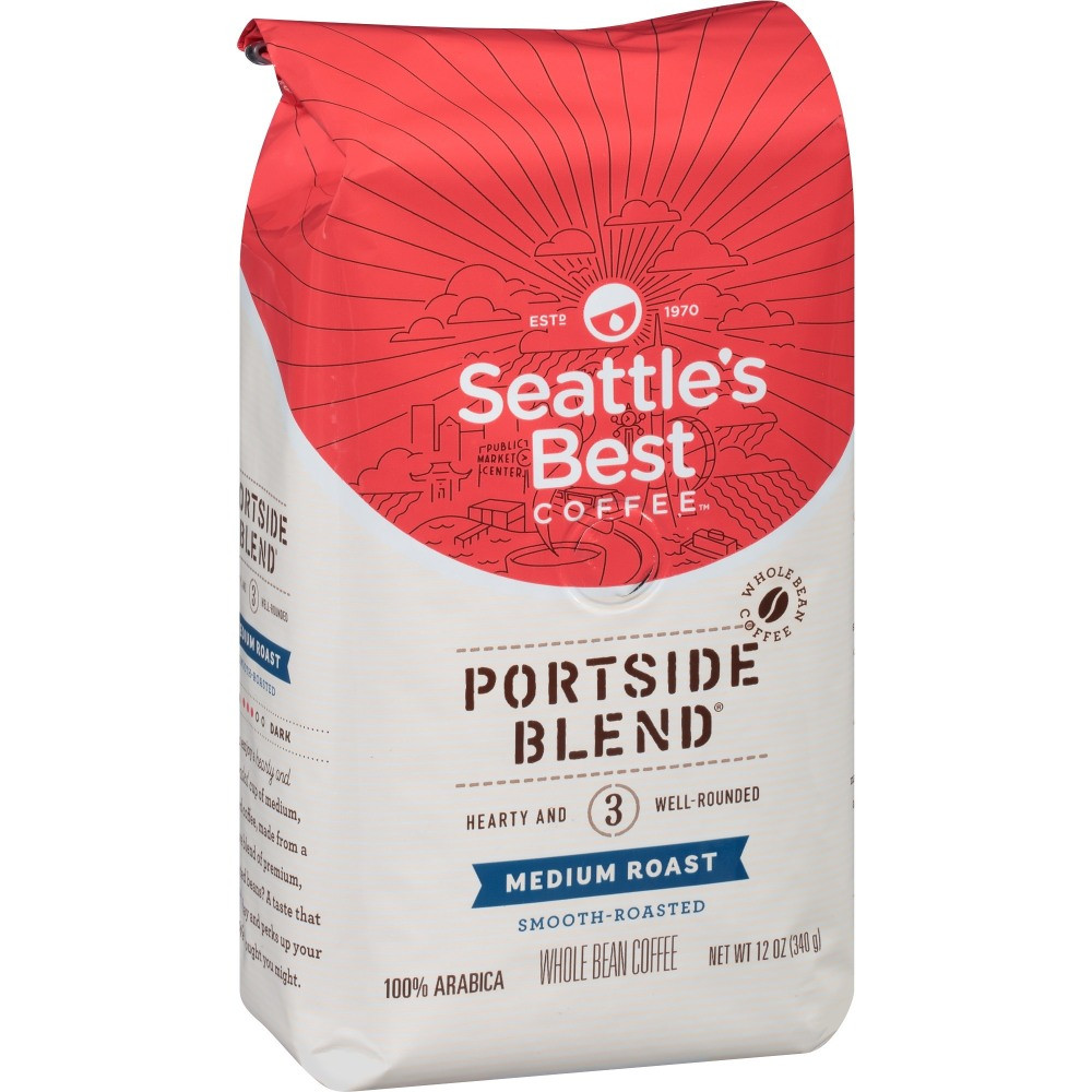 The fresher the coffee, the better. Use Seattles Best Coffee Beans to grind your own cup every morning. The Seattles Best Portside Blend in particular is smooth and balanced with a slightly nutty nuance. The coffee is already mouthwatering on its own, but tastes even better when paired with buttery, vanilla-flavored foods.  Portside Blend pairs well with buttery, vanilla-flavored foods.  Whole beans ideal for at-home grinding for max freshness.  Level 3 coffee is balanced, smooth and full-flavored.  Slightly nutty.  Clean finish.  Medium acidity.  1 bag of whole bean coffee included.