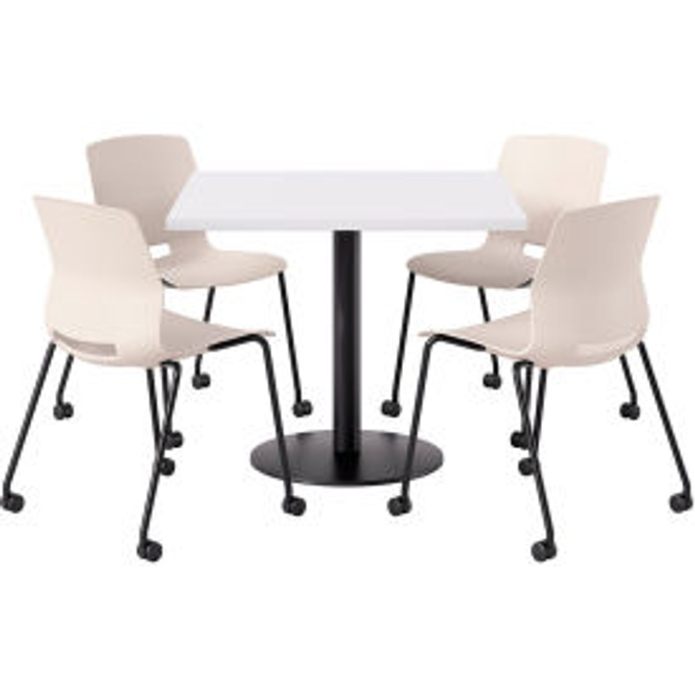 KFI 36"" Square Table with 4 Imme Armless Caster Chairs Moonbeam Seat/Designer White Top p/n TFL36SQ-B1922-BK-D354-CS2700-BK-P45