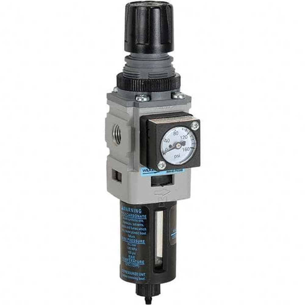 Wilkerson B08-02-FKG0B FRL Combination Unit: 1/4 NPT, Miniature, 1 Pc Filter/Regulator with Pressure Gauge