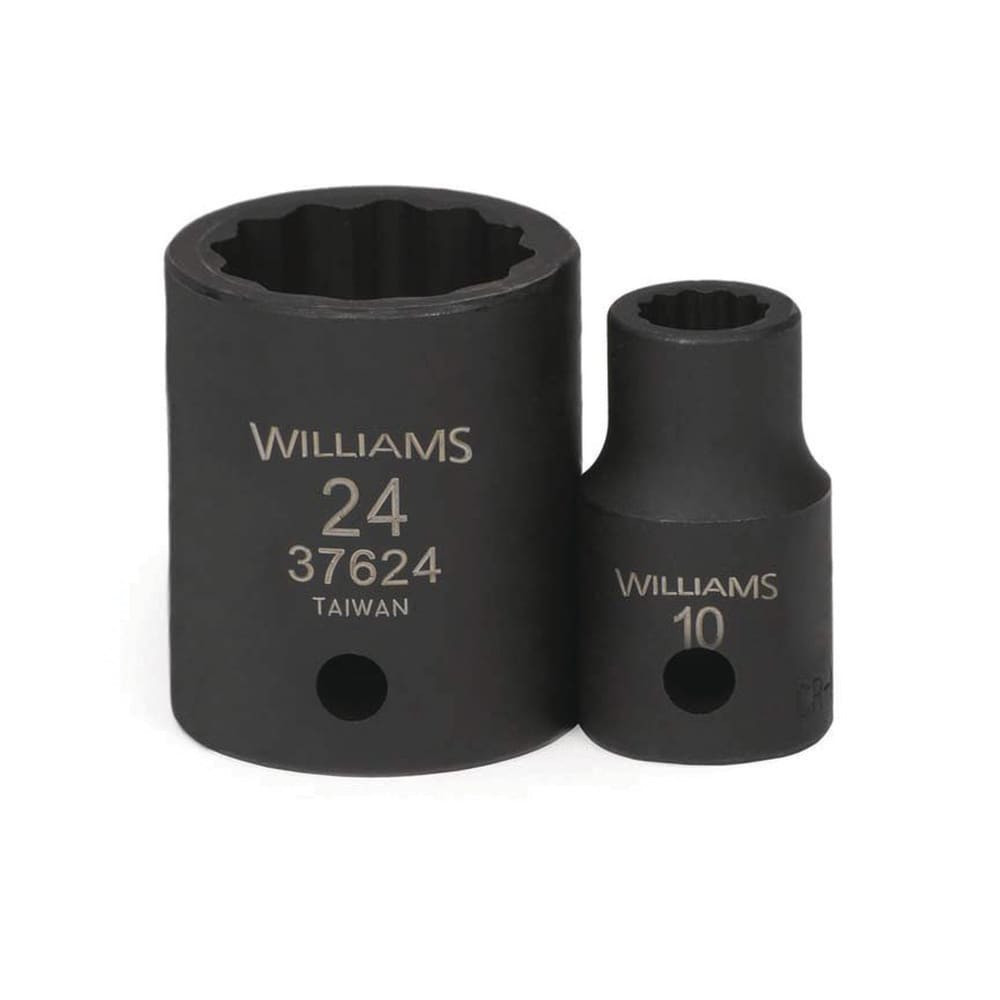 Williams 37635 Impact Sockets; Number Of Points: 12 ; Drive Style: Square ; Overall Length (mm): 50.8mm ; Material: Steel ; Finish: Black Oxide ; Insulated: No