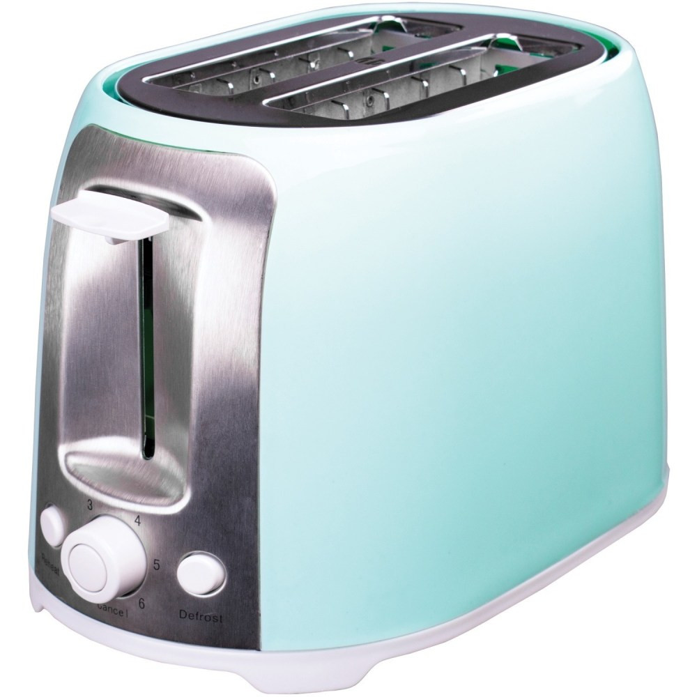 BRENTWOOD APPLIANCES , INC. Brentwood TS-292BL  TS-292BL Cool Touch 2-Slice Extra Wide Slot Toaster, Blue - 800 W - Toast, Bagel, Bread, Waffle, Reheat, Defrost, Browning - Blue, Silver