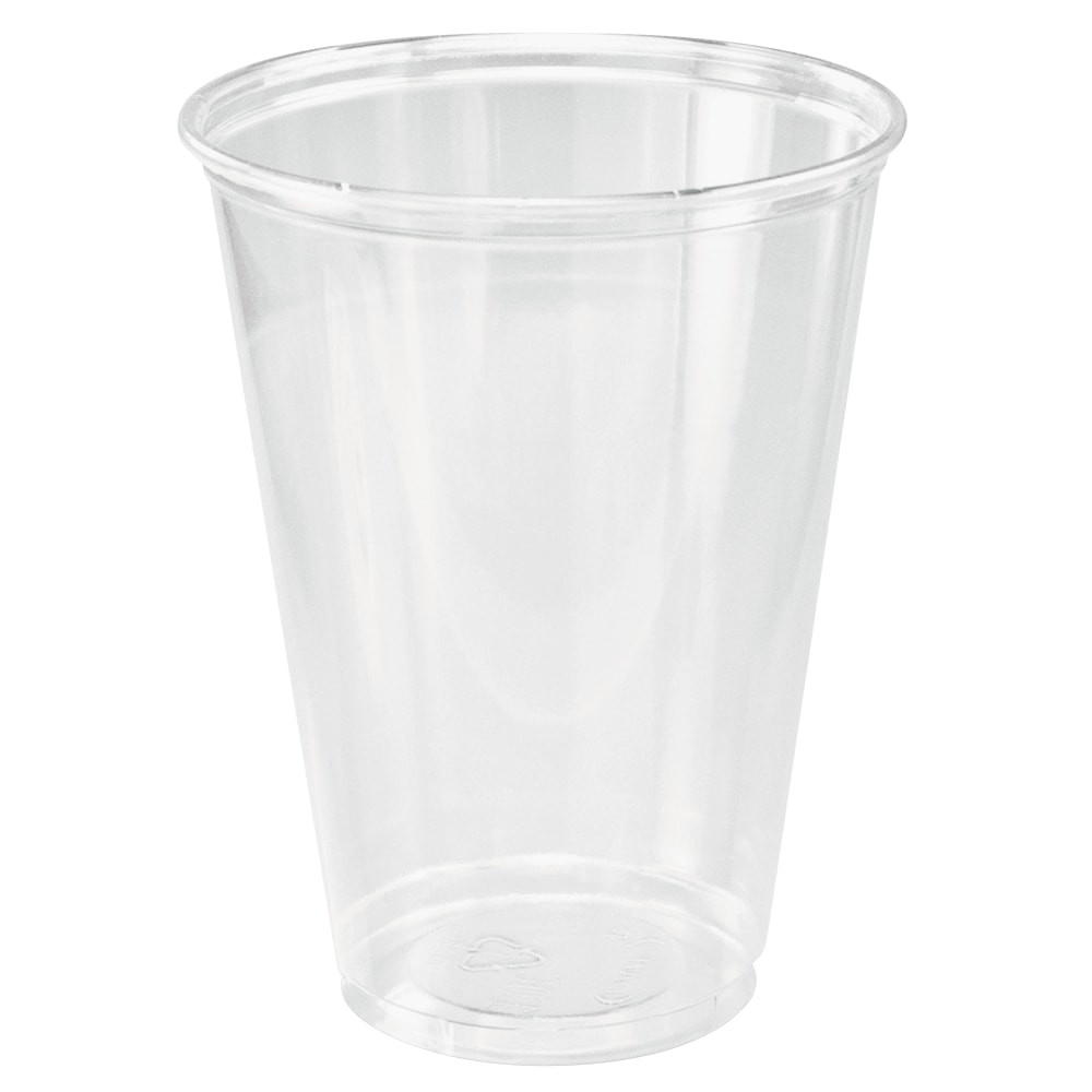 Serve your favorite cold beverages, such as milkshakes, juices and sodas, in these tall cups. The cups have a sturdy build, so your drink stays in the cup.  PET material is resistant to cracking for lasting strength.  Can be fitted to a variety of lids - with or without straw slots, domed and with or without holes.  Great for serving cold drinks, such as milkshakes, soda and juice.  Disposable  Durable  Rigid