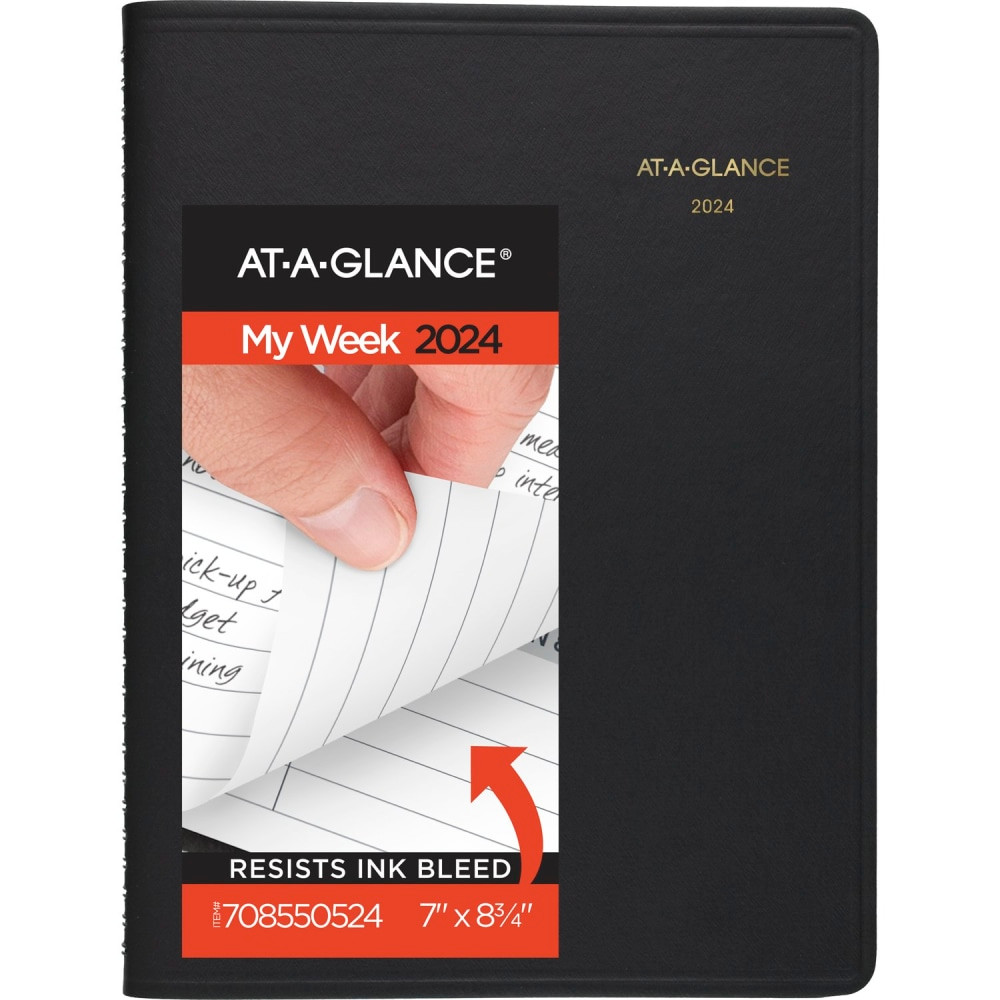 ACCO BRANDS USA, LLC AT-A-GLANCE 708550524 2024 AT-A-GLANCE Open Scheduling Weekly Planner, 6-3/4in x 8-3/4in, Black, January To December 2024, 7085505