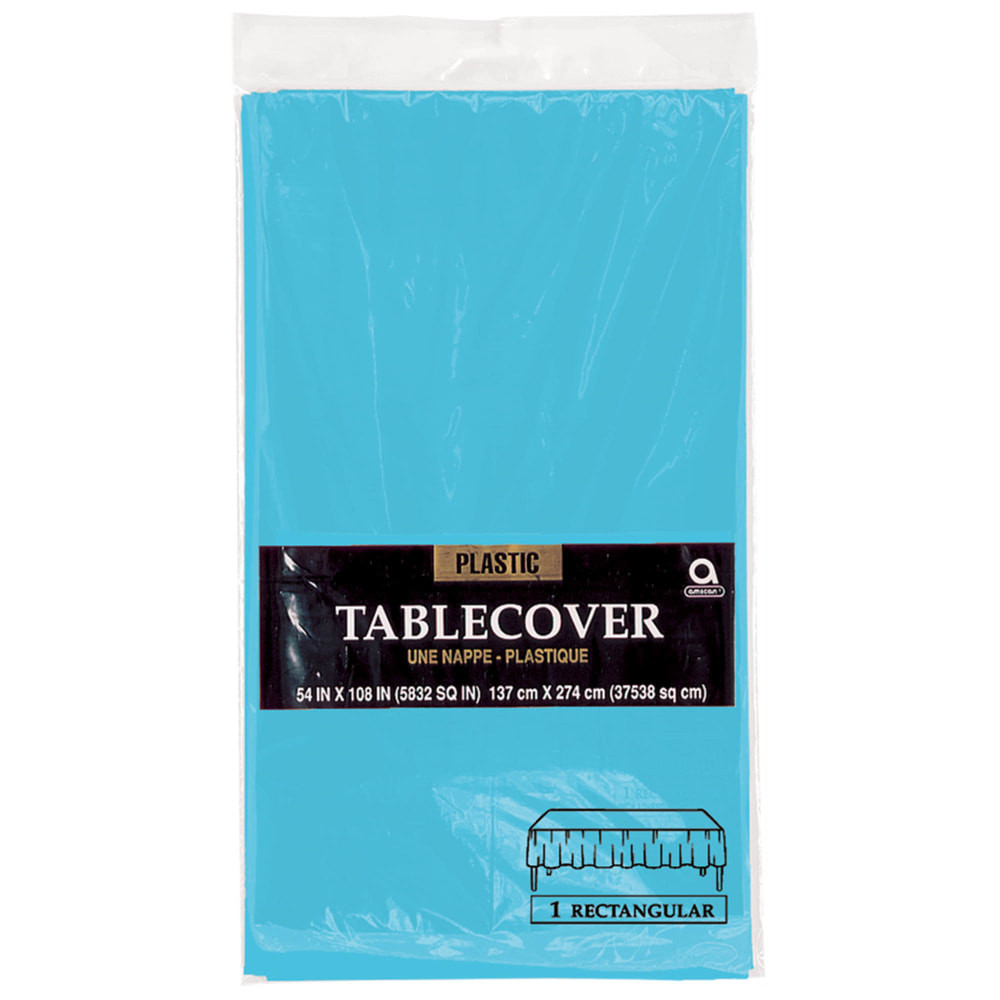 AMSCAN CO INC Amscan 77015.54  Plastic Table Covers, 54in x 108in, Caribbean Blue, Pack Of 9 Table Covers