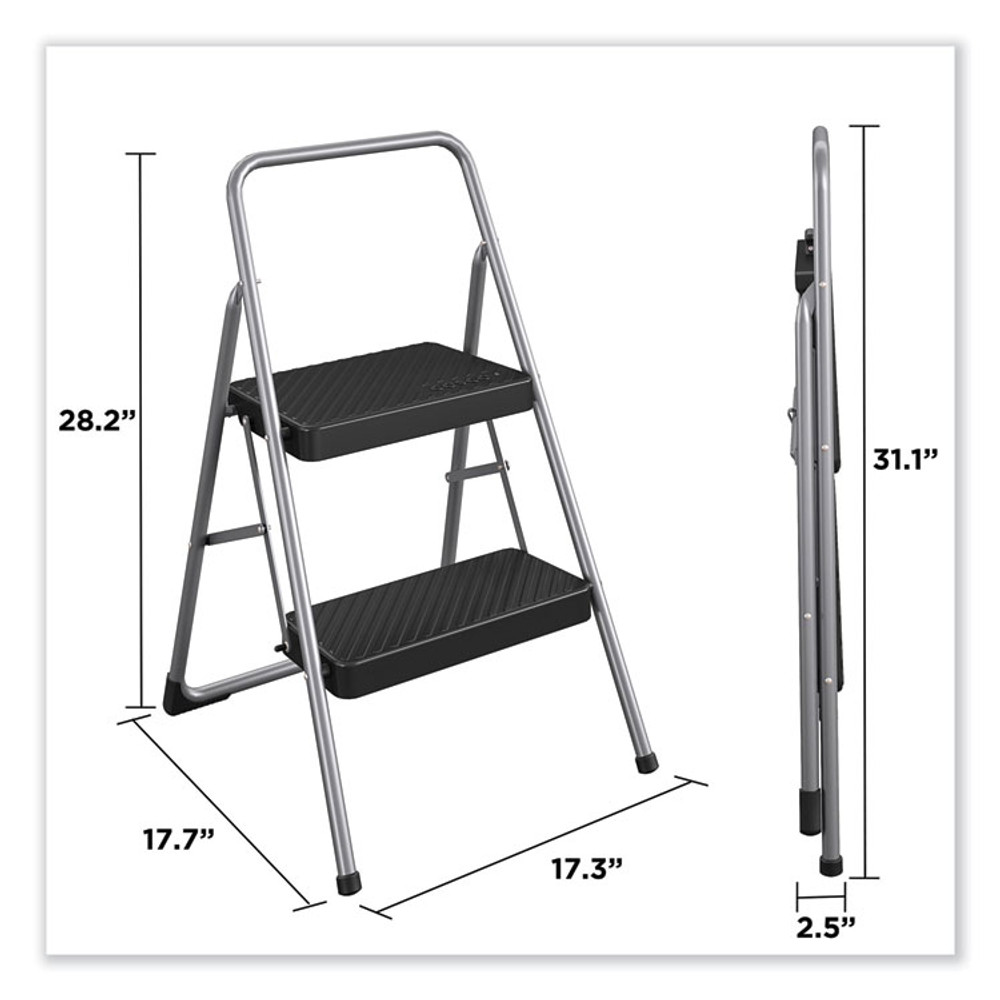 COSCO 11137PBL1E 2-Step Folding Steel Step Stool, 200 lb Capacity, 28.13" Working Height, Cool Gray