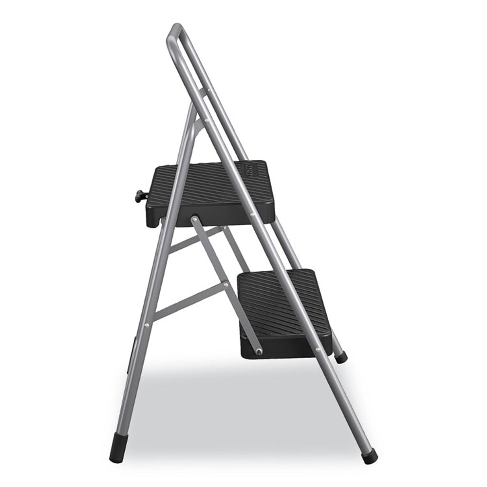 COSCO 11137PBL1E 2-Step Folding Steel Step Stool, 200 lb Capacity, 28.13" Working Height, Cool Gray