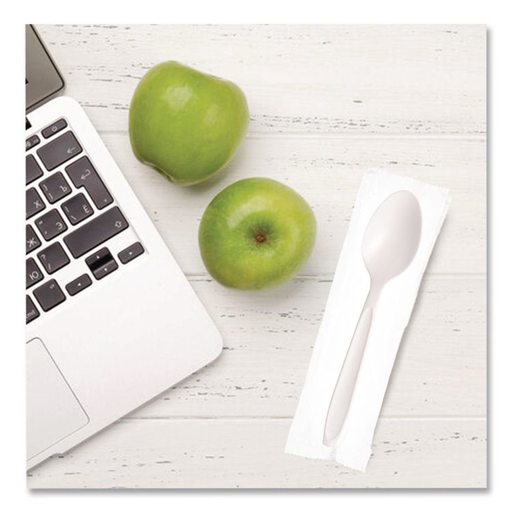 DART SOLO® RSW3 Reliance Mediumweight Cutlery, Individually Wrapped, Spoon, Plastic, White, 1,000/Carton