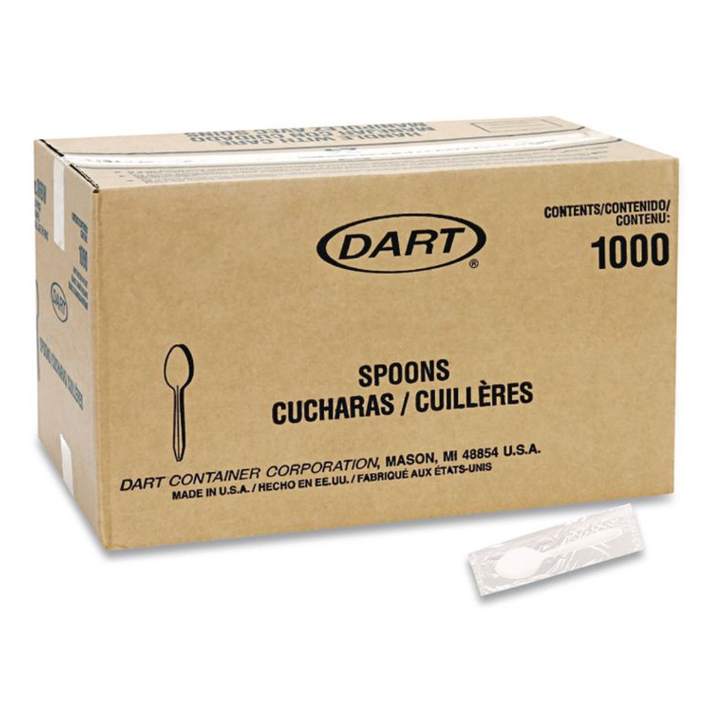 DART SOLO® RSW3 Reliance Mediumweight Cutlery, Individually Wrapped, Spoon, Plastic, White, 1,000/Carton