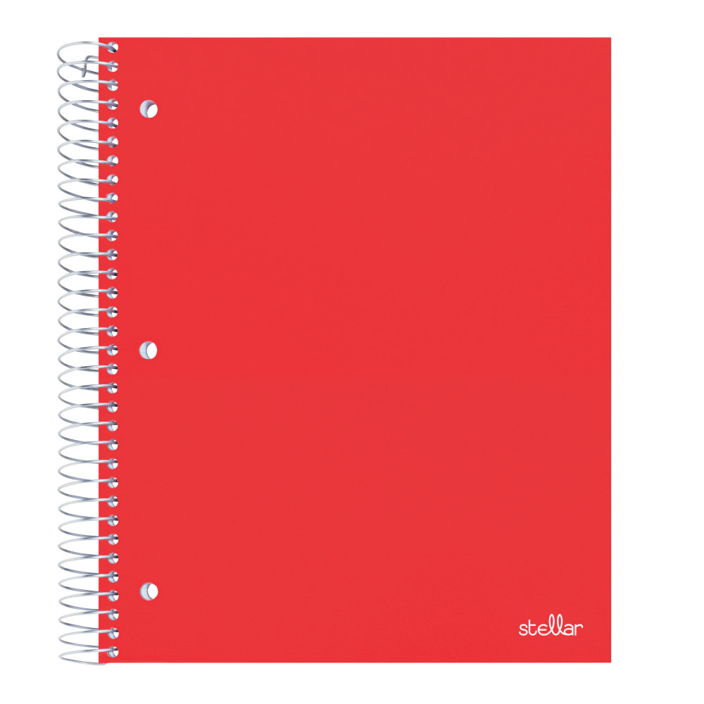 When you get a great idea during the day, jot it down in this notebook for safe keeping. This college-ruled notebook contains lined pages that are perforated so they tear easily for your convenience.  Poly cover creates a durable barrier to protect your notes from spills.  Perforated sheets can be torn out if needed.  Heavy-duty coil makes page flipping easy.  Poly pocket divider inside is great for storing loose sheets.  3-hole punched so you can carry in your binder or tear pages out and sort for different subjects.  5 subject notebook includes 200 college ruled pages.