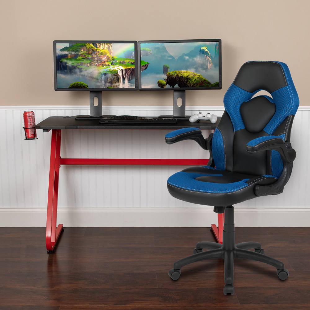 FLASH FURNITURE BLNX10RSG1030BL  Gaming Desk And Racing Chair Set With Cup Holder And Headphone Hook, Blue