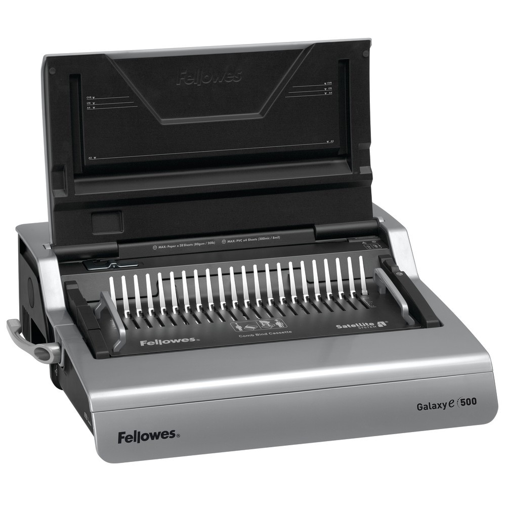 FELLOWES INC. 5218301 Fellowes Galaxy-E 500 Electric Comb Binding Machine With Starter Kit, Silver/Black