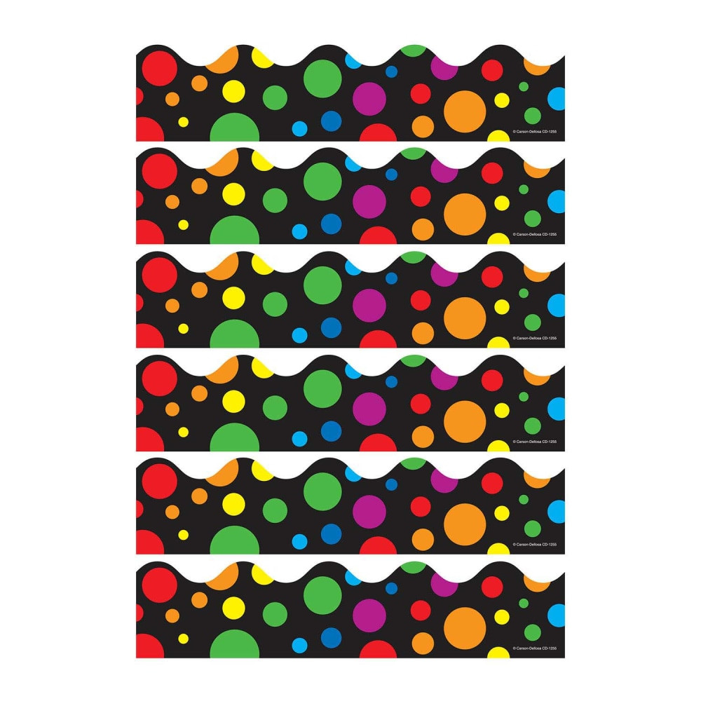 EDUCATORS RESOURCE CD-1255-6 Carson Dellosa Education Scalloped Borders, 2-1/4in x 36in, Big Rainbow Dots, 12 Borders Per Pack, Set Of 6 Packs