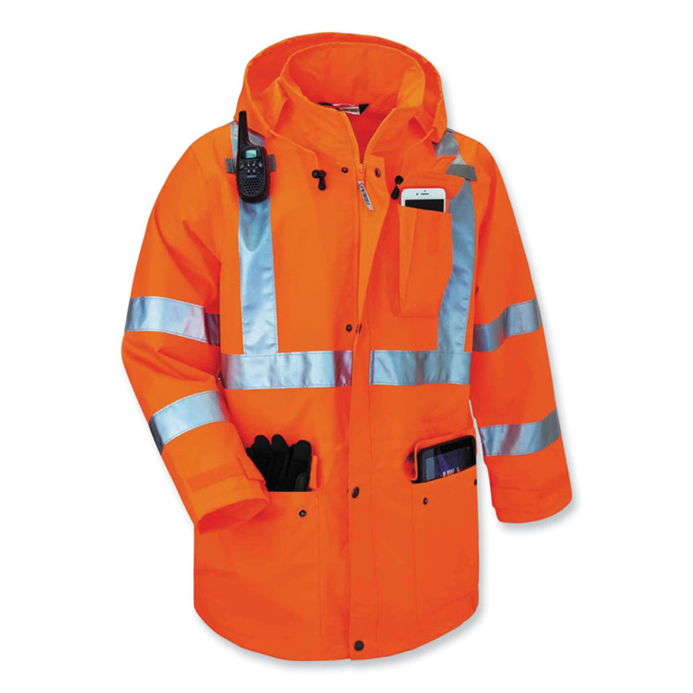 TENACIOUS HOLDINGS, INC. ergodyne® 24374 GloWear 8385 Class 3 Hi-Vis 4-in-1 Jacket, Large, Orange