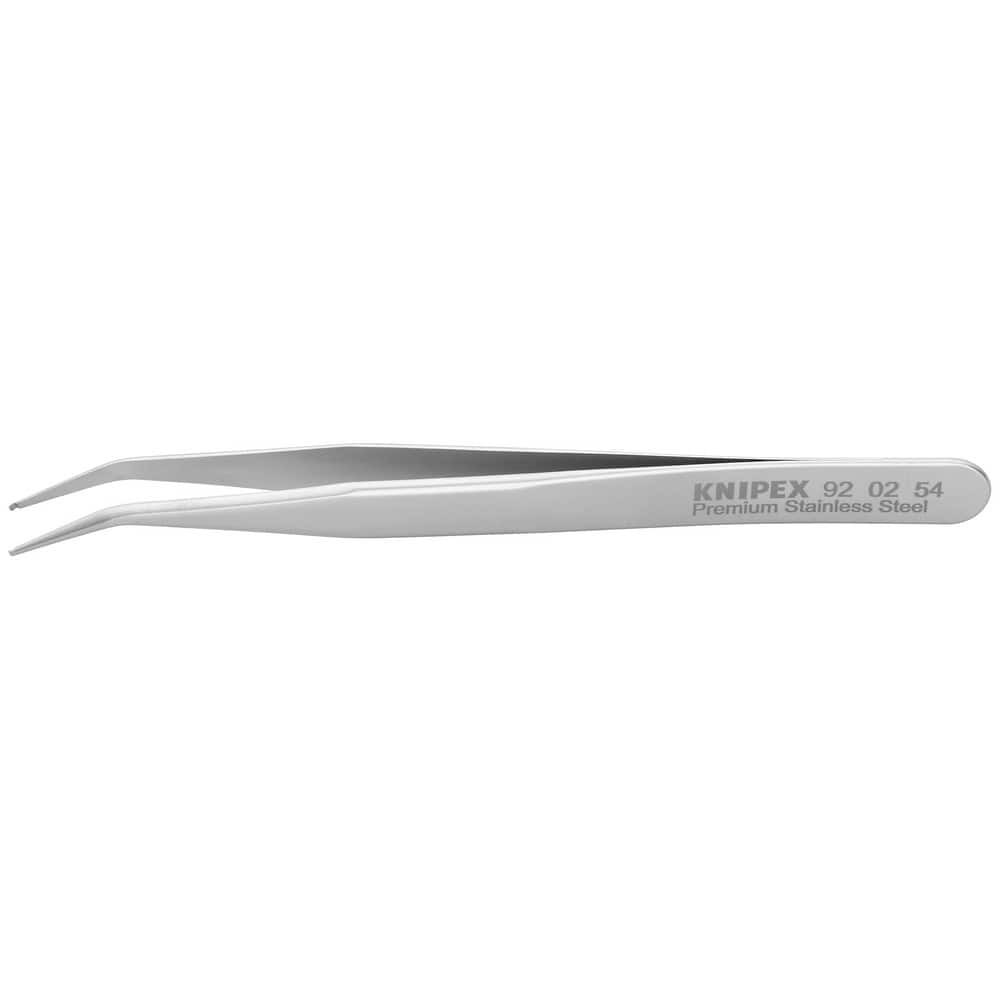 Knipex 92 02 54 Tweezers; Tweezer Type: Assembly ; Pattern: Smooth Pointed Tip and Serrated Bent Tip ; Material: Stainless Steel ; Tip Type: Angled ; Tip Shape: Pointed ; Overall Length (Inch): 4-1/2in