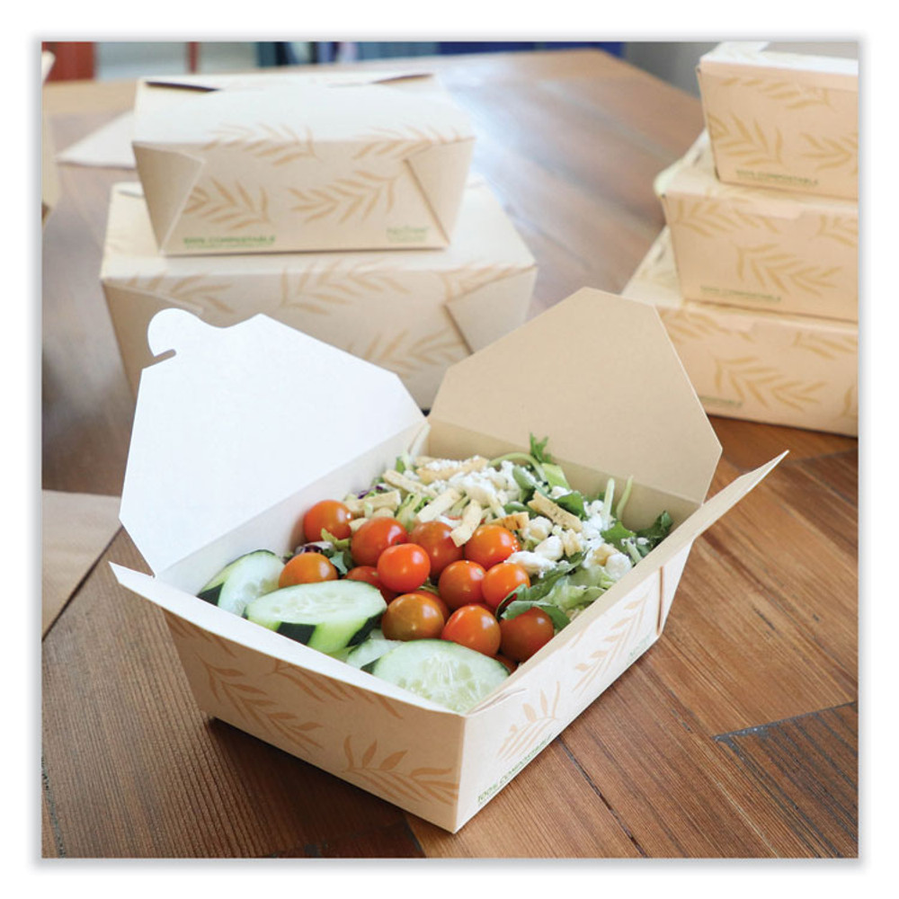 WORLD CENTRIC TONT3 No Tree Folded Takeout Containers, 65 oz, 6.25 x 8.7 x 2.5, Natural, Sugarcane, 200/Carton