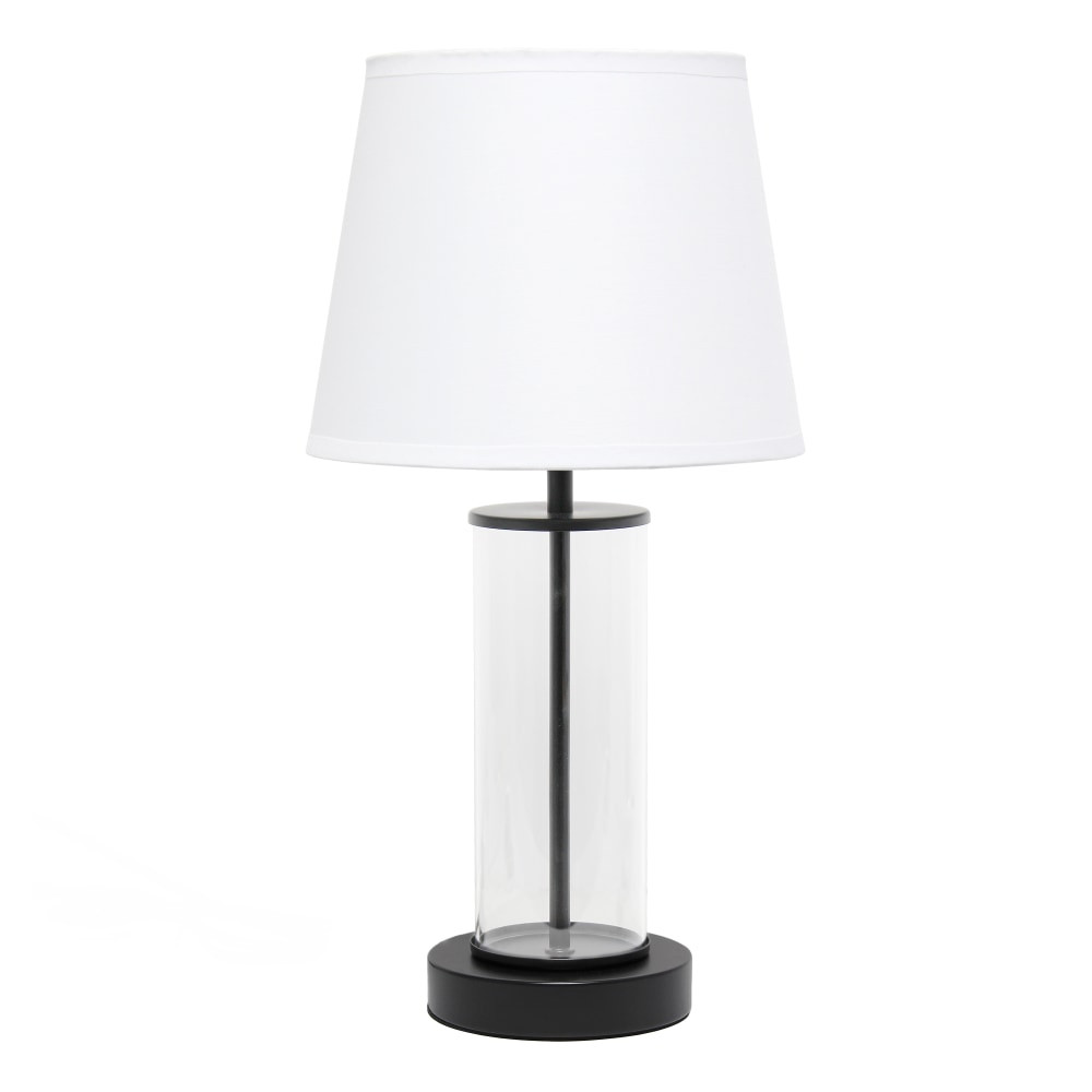 ALL THE RAGES INC LT2081-BOW Simple Designs Encased Metal Table Lamp, 16-15/16inH, White Shade/Black And Clear Base