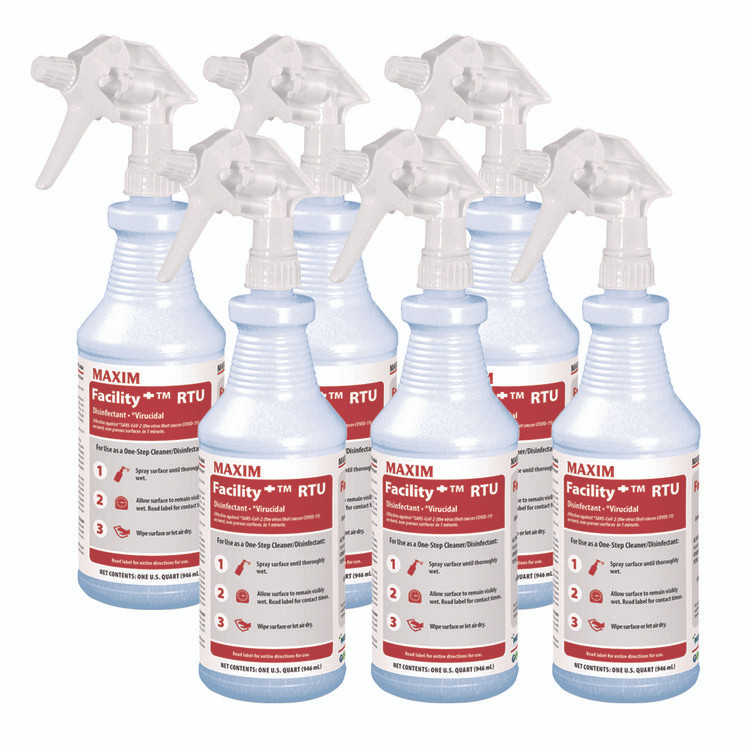 MIDLAB Maxim® 04640086 Facility+ RTU Disinfectant, Safe-to-Ship, Unscented, 32 oz, 6/Carton