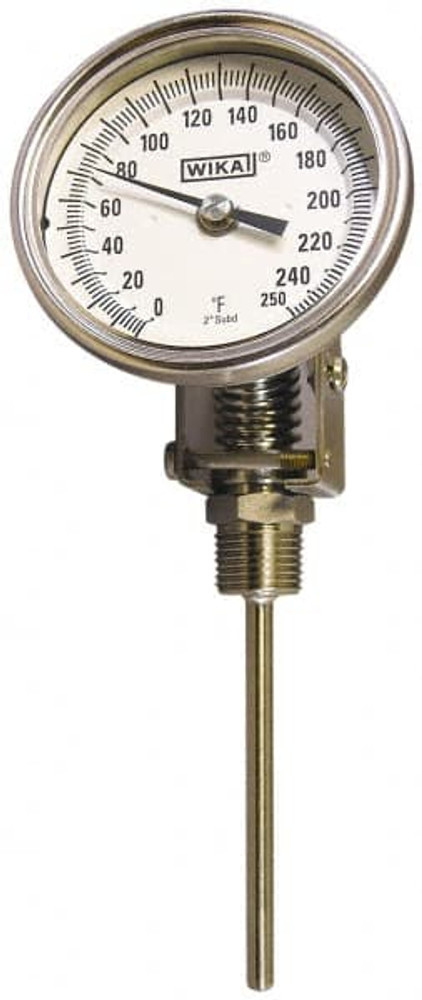 Wika 32180A006G4 Bimetal Dial Thermometer: 0 to 250 ° F, 18" Stem Length