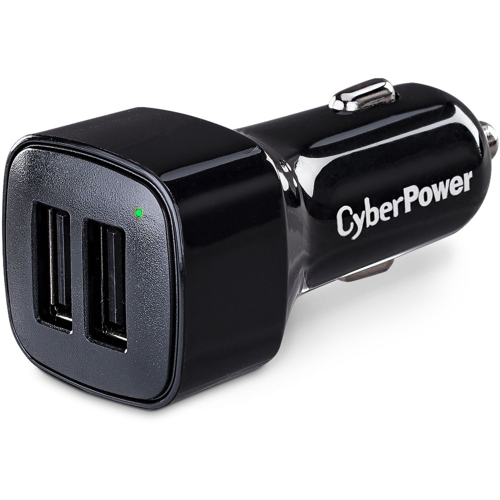 CYBERPOWERPC CyberPower TR22U3A  TR22U3A USB Charger with 2 Type A Ports - 2 USB Port(s) - 3.1 Amps (Shared), 12VDC Auto Power Port, 10.5 VDC - 15.5 VDC, Black, 1YR Warranty