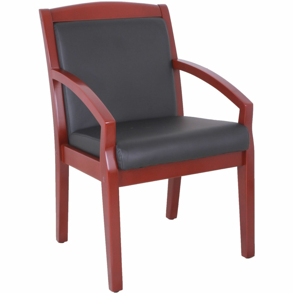 SP RICHARDS 20020 Lorell Bonded Leather/Wood Guest Chair With Sloping Arms, Black/Mahogany