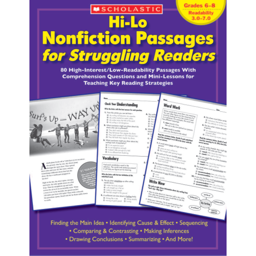 SCHOLASTIC INC Scholastic 9780439694988  Hi-Lo Nonfiction Passages - Grades 6-8