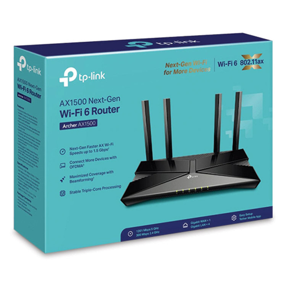 TP LINK USA TP-Link ARCHERAX1500 Archer AX1500 Wireless and Ethernet Router, 5 Ports, Dual-Band 2.4 GHz/5 GHz