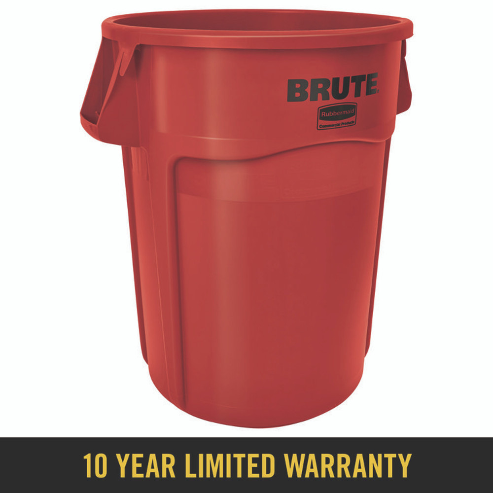 RUBBERMAID COMMERCIAL PROD. 2643-60REDCT Vented Round Brute Container, 44 gal, Plastic, Red, 4/Carton