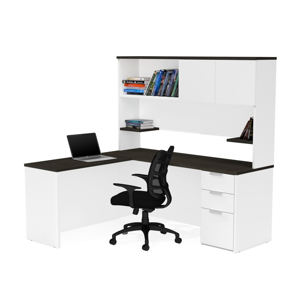 BESTAR INC. Bestar 110886-17  Pro-Concept Plus 72inW L-Shaped Corner Desk With Pedestal And Hutch, White/Deep Gray
