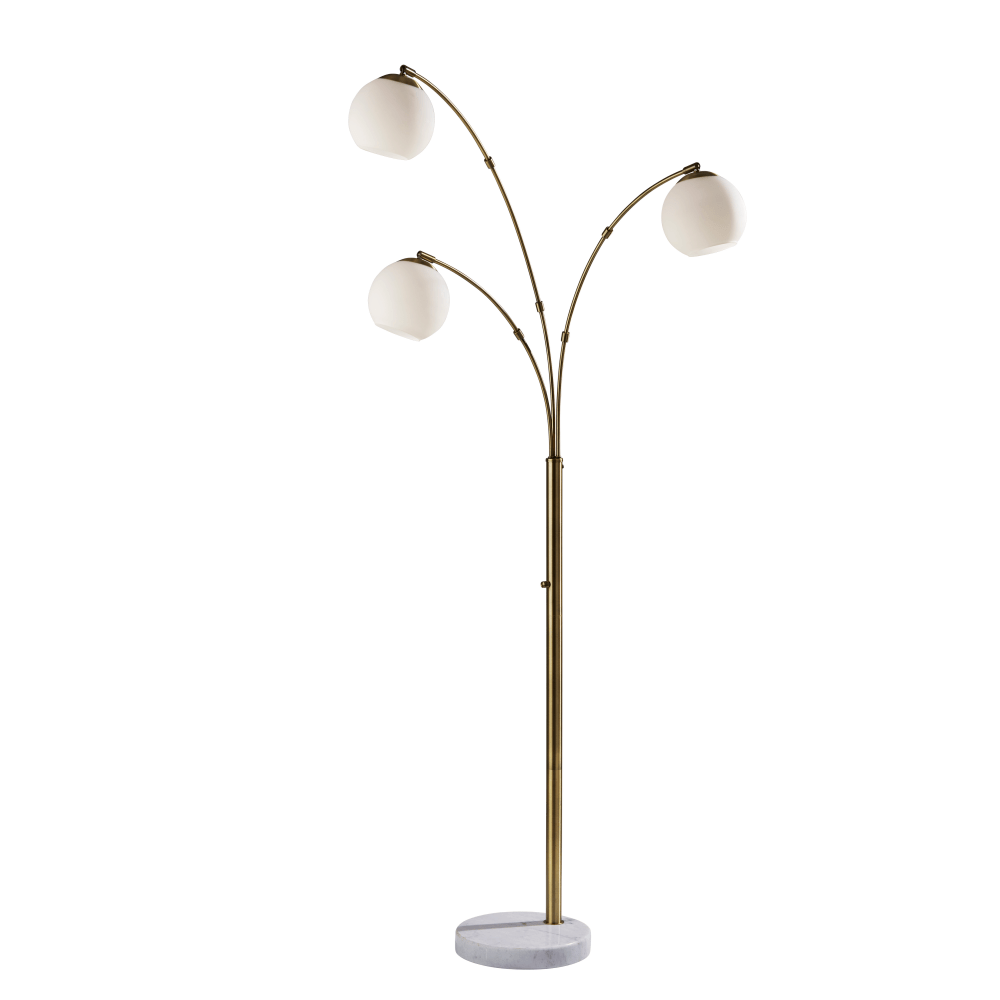 ADESSO INC 4316-21 Adesso Remi 3-Arm Arc Floor Lamp, 78-1/2inH, White Opal Shade/White Marble Base