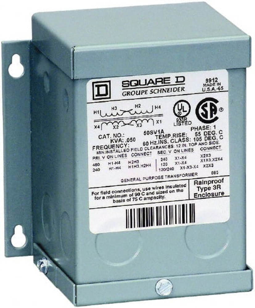 Square D 1.5S51F General Purpose Transformers; Power Rating (kVA): 1.5000 ; Input Voltage: 600 ; Output Voltage: 120/240 V ; Number of Phases: 1 ; Recommended Environment: Indoor; Outdoor ; Standards Met: RoHS Compliant