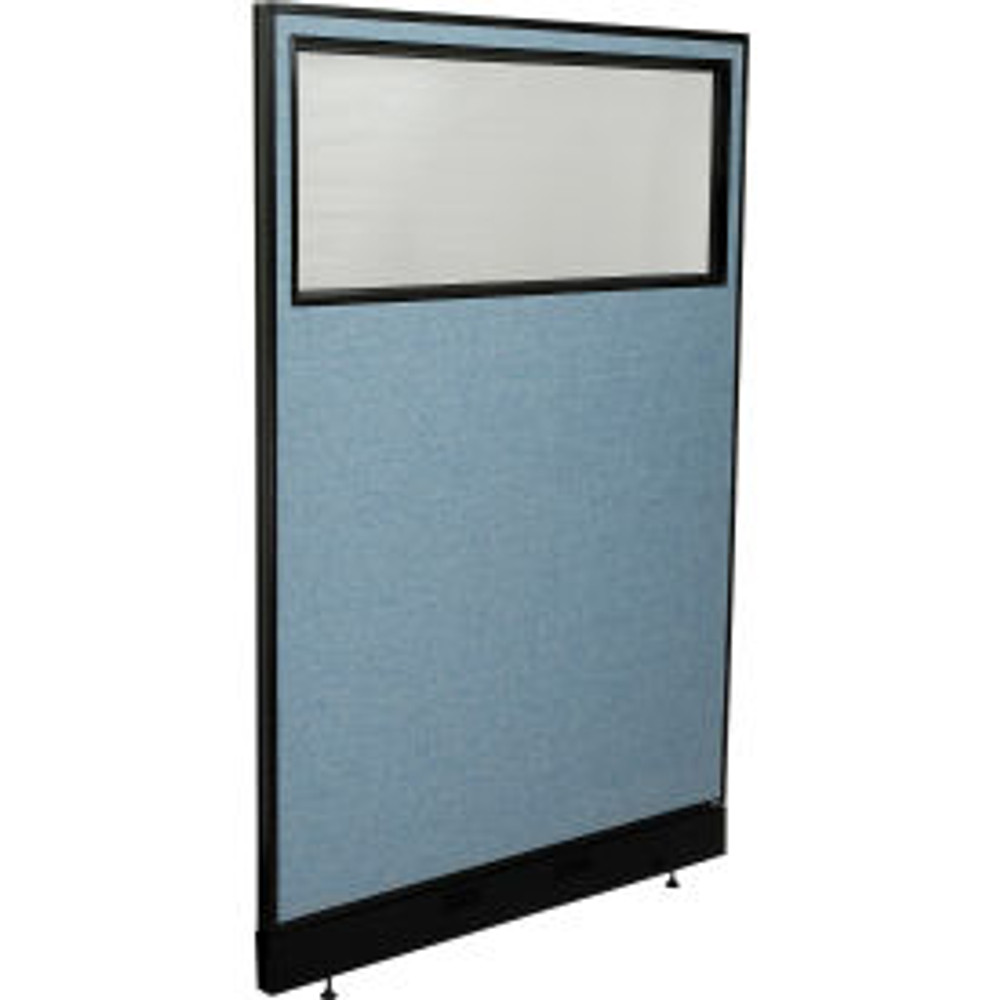 Global Industrial Interion® Office Partition Panel with Partial Window & Pass-Thru Cable 48-1/4""W x 100""H Blue p/n 695789WPBL