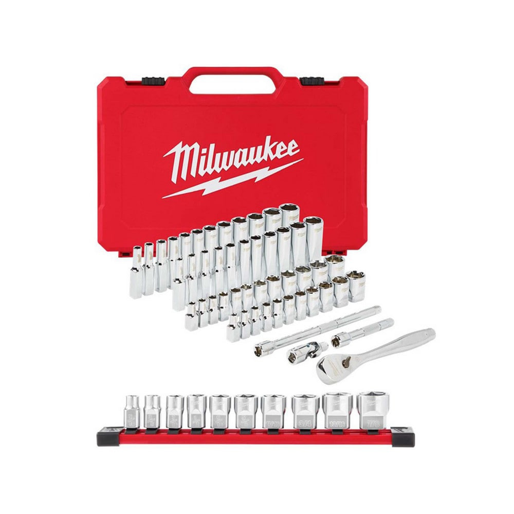 Milwaukee Tool 1229406/1358600 Socket Sets; Set Type: Ratchet & Socket Set ; Measurement Type: Inch; Metric ; Drive Size: 1/4 ; Minimum Size (Inch): 5/32 ; Minimum Size (mm): 5.00 ; Maximum Socket Depth (Decimal Inch): 0.8750