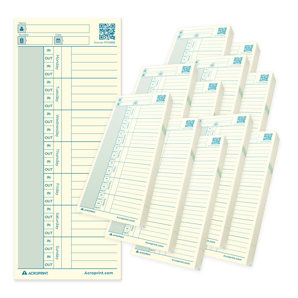 ACROPRINT TIME RECORDER CO. Acroprint 01-0296-007  FTC1550 Time Cards, Set Of 550 Cards