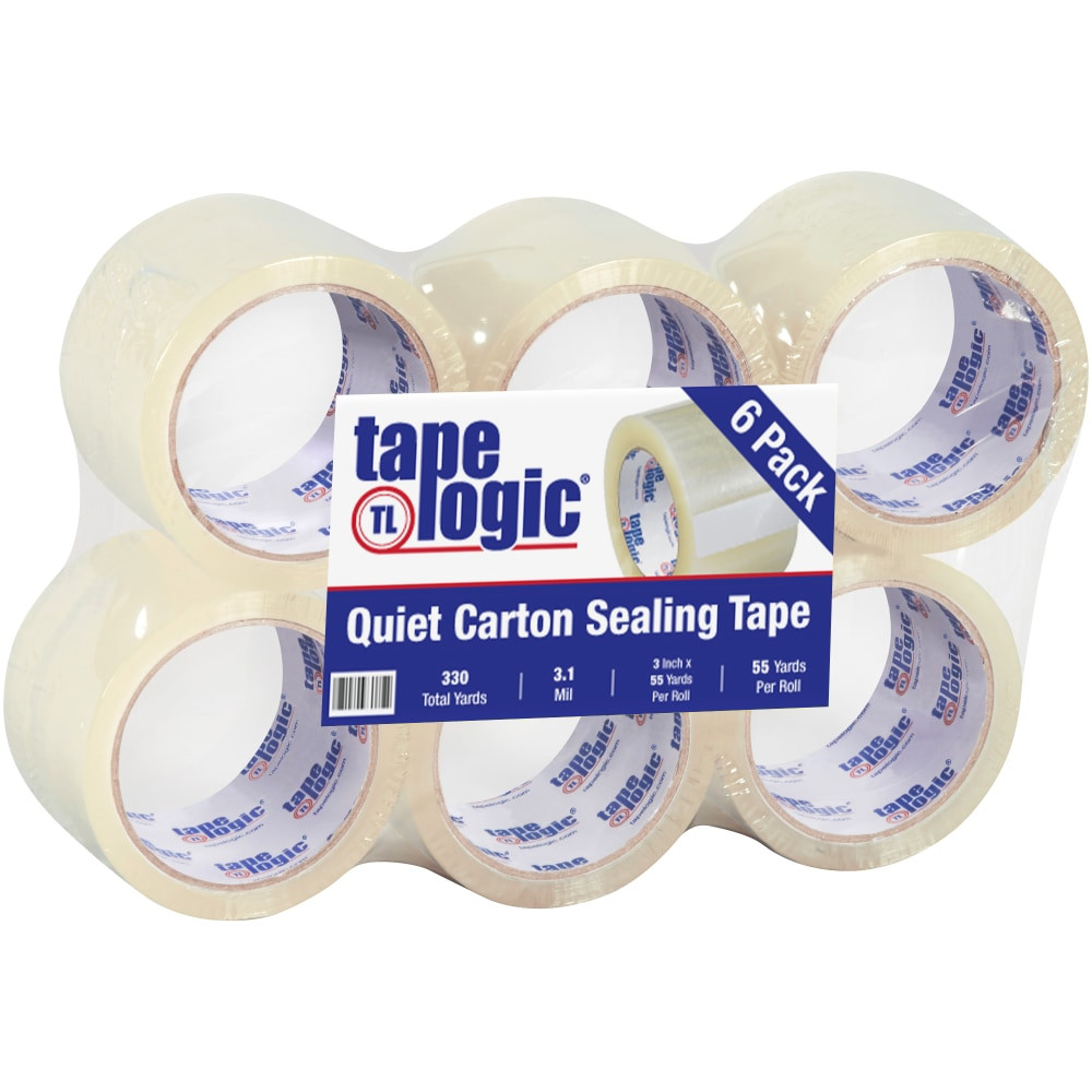 B O X MANAGEMENT, INC. Tape Logic T9061316PK  Quiet Carton-Sealing Tape, 3in Core, 3.1-Mil, 3in x 55 Yd., Clear, Pack Of 6