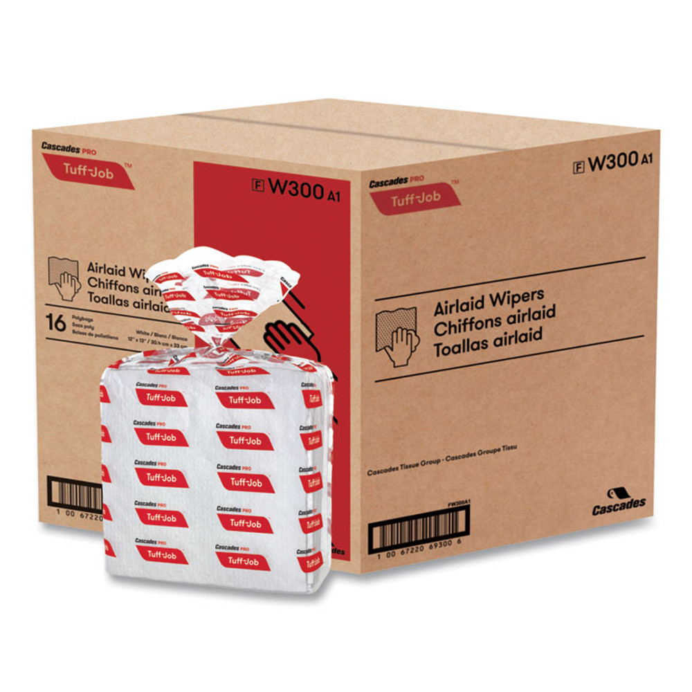 CASCADES TISSUE GROUP PRO W300 Tuff-Job S300 Airlaid Wipers, 12 x 13, White, 50/Pack, 16/Carton